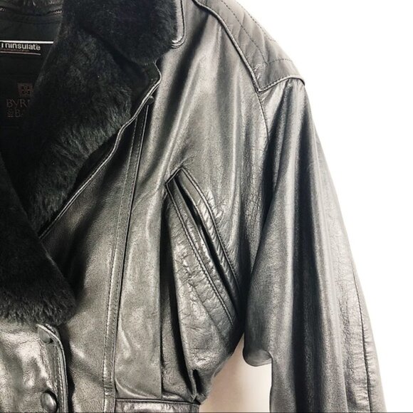 Vintage 80s Byrnes & Baker Leather Bomber Jacket with Fur Collar Size Medium - Picture 7 of 16
